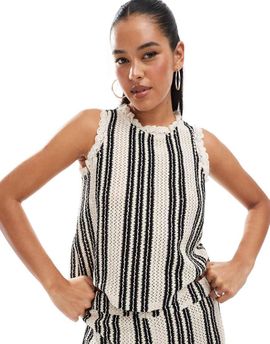 Object Object open knit sleeveless top in black and white stripes - part of a set