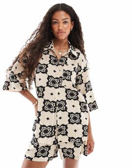 Object Object oversized shirt in mono tile print - part of a set-White