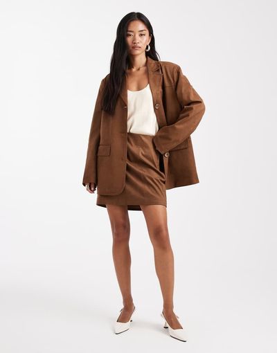 Object Object premium faux suede mini skirt in camel - part of a set-Neutral