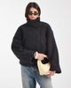 Object Object premium funnel neck wool blend short borg coat in dark gray - 1