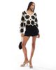 Object Object premium long sleeve crochet top in black and white - 3