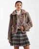 Object Object premium super soft faux fur cropped jacket in light brown - 1