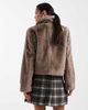Object Object premium super soft faux fur cropped jacket in light brown - 3
