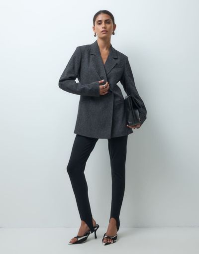Object Object premium waist-detail tailored blazer in black melange