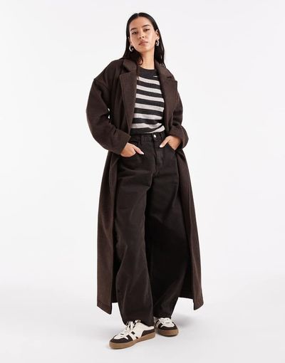 Object Object premium wool blend formal maxi coat in chocolate brown