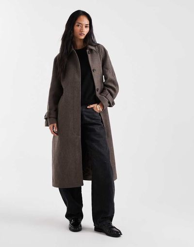Object Object premium wool mix tailored trench coat in taupe-Neutral