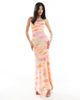 Object Object satin low cross back maxi slip dress in sunset watercolor print-Multi - 1
