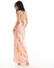 Object Object satin low cross back maxi slip dress in sunset watercolor print-Multi - 3