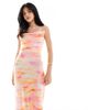 Object Object satin low cross back maxi slip dress in sunset watercolor print-Multi - 4