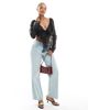 Object Object sheer organza wrap front top in black - 2