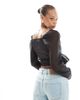 Object Object sheer organza wrap front top in black - 3