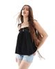 Object Object shirred floaty cami top with tie details in black - 1