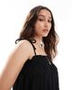 Object Object shirred floaty cami top with tie details in black - 3