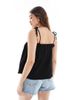 Object Object shirred floaty cami top with tie details in black - 4