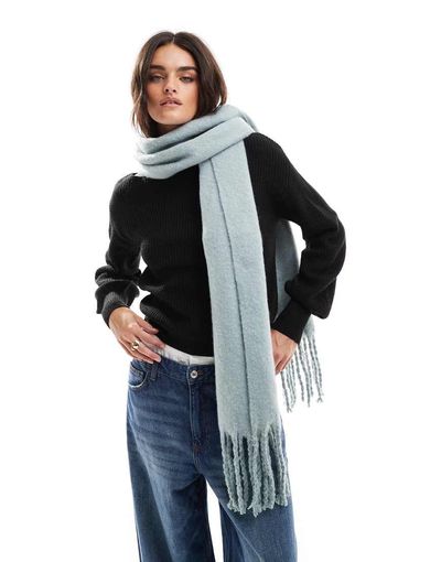 Object Object soft chunky tassel scarf in slate blue