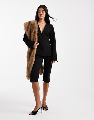 Object Object stretch tailored cinched waist blazer in black