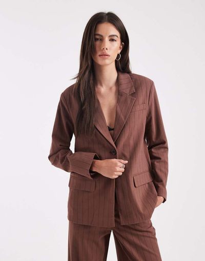 Object Object tailored blazer in chocolate pinstripe - part of a set-Brown
