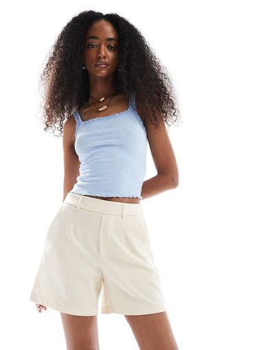 Object Object tailored elastic back shorts in cream-White