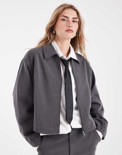 Object Object tailored zip up jacket in gray melanage - part of a set