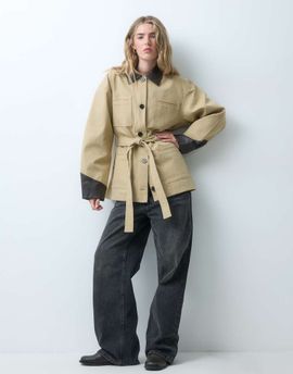 Object Object tie-waist short jacket with contrast details in beige-NEUTRAL