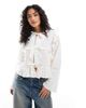 Object Object tie front long sleeved blouse with ruffles in off white - 1