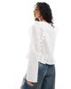Object Object tie front long sleeved blouse with ruffles in off white - 4