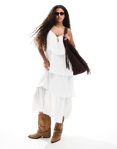 Object Object tiered boho maxi dress in white