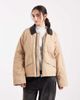 Object Object water repellent lightly padded barn jacket with faux leather collar in beige-Black - 1