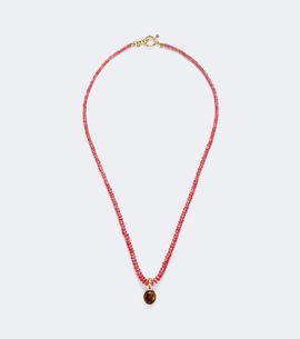 Octavia Elizabeth Octavia Elizabeth 18kt gold beaded necklace with red spinels and tiger's eye pendant
