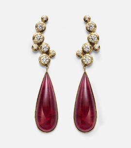 Octavia Elizabeth Octavia Elizabeth Floating Nesting Gem 18kt gold drop earrings with diamonds and rubellites