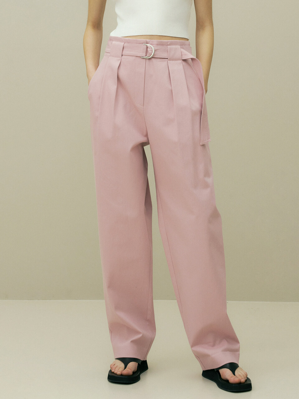 octette Belted Cotton Pants_Light Pink
