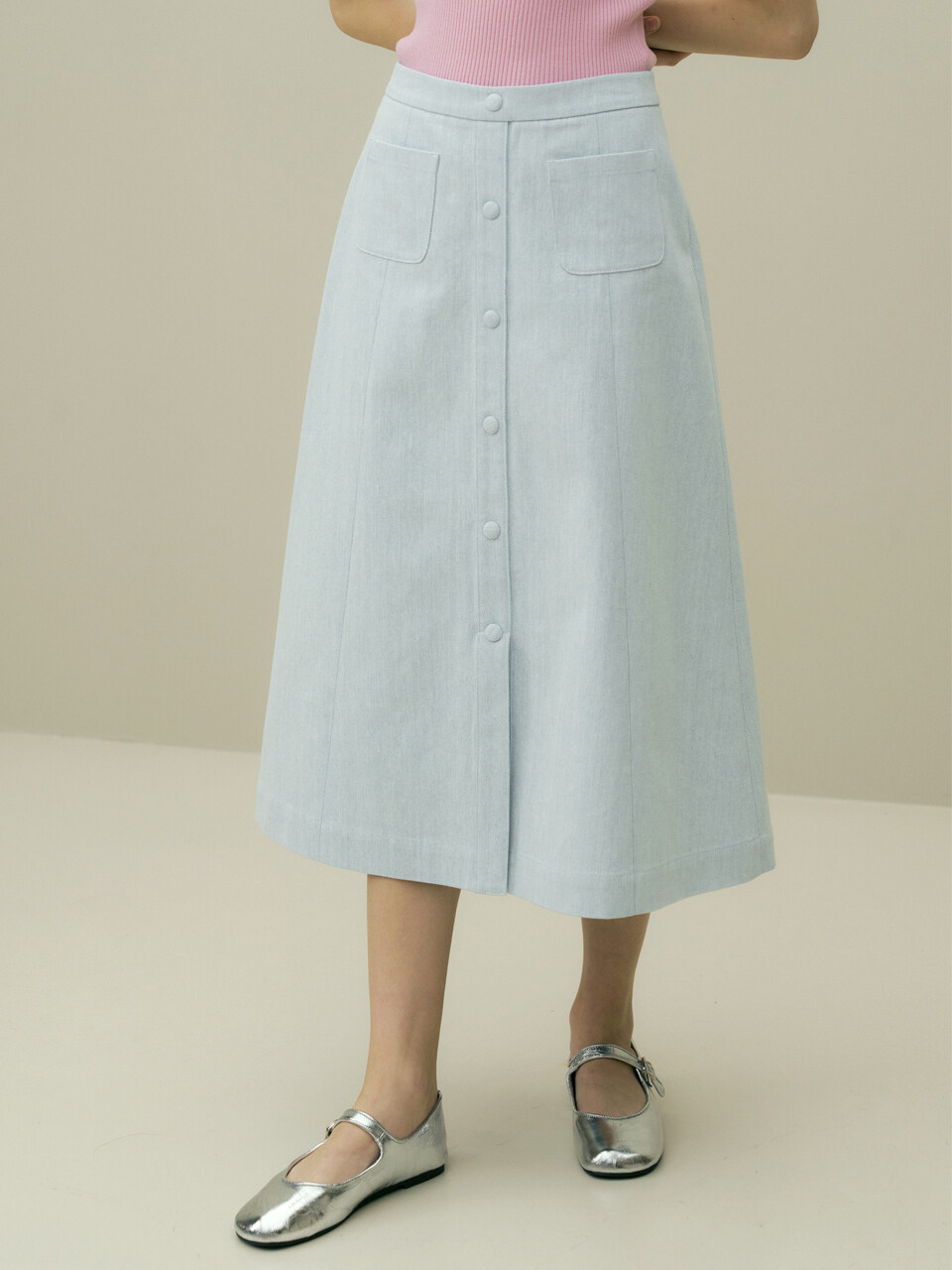 octette Button Up Denim Skirt_Light Blue