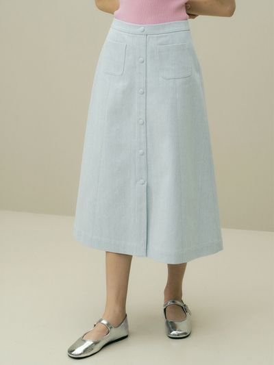 octette Button Up Denim Skirt_Light Blue