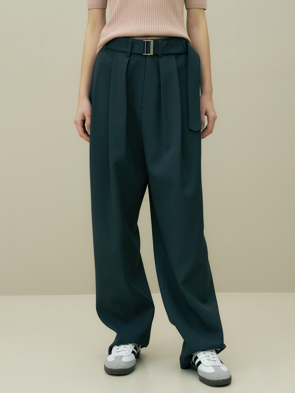 octette Casual Belted Pants_Charcoal Green