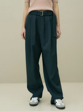 octette Casual Belted Pants_Charcoal Green