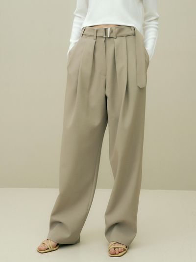 octette Casual Belted Pants_Khaki Beige