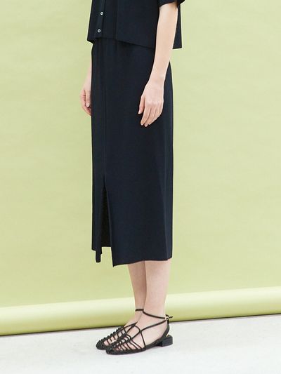 octette Front Slit Slim Knit Skirt (Dark Navy)