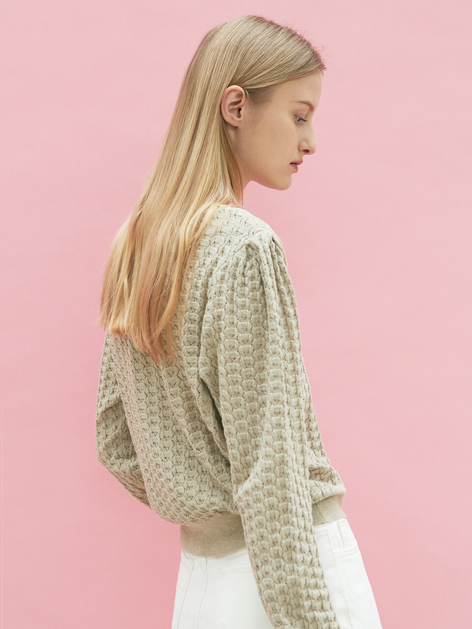 octette Leaf Knit Cardigan (Olive Beige)