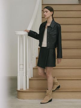 octette Leather Button Wrap Skirt_Black