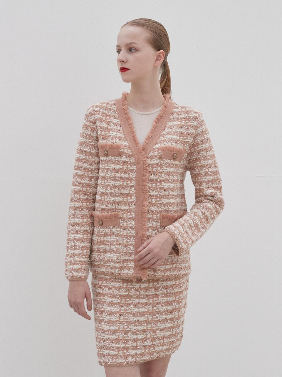 octette tweed knit skirt pink