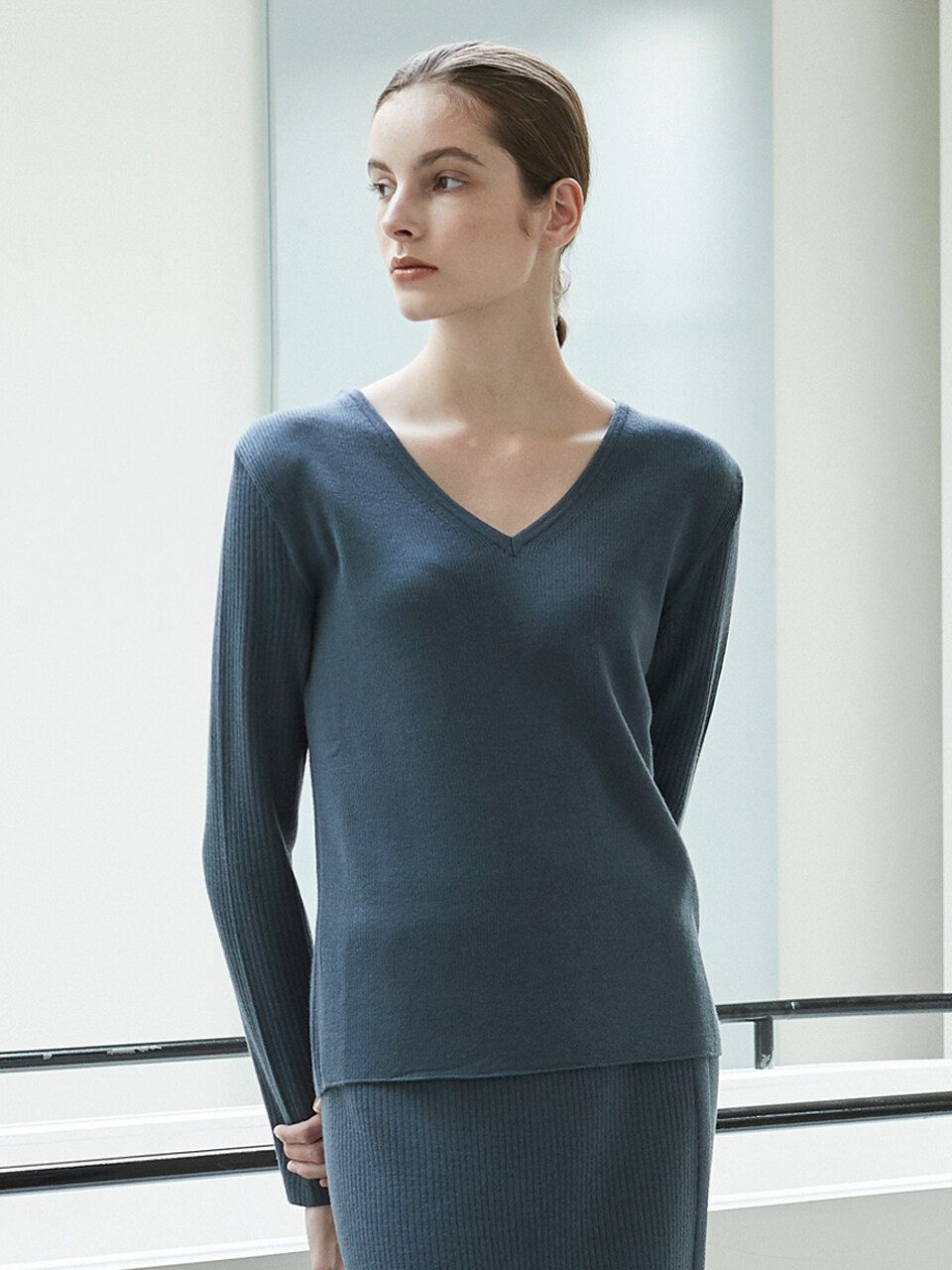 octette Wool Mild Rib Knit Top (Blue)