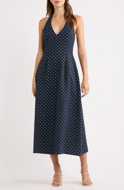 Odd Muse Odd Muse Polka Dot Fit & Flare Halter Neck Midi Dress