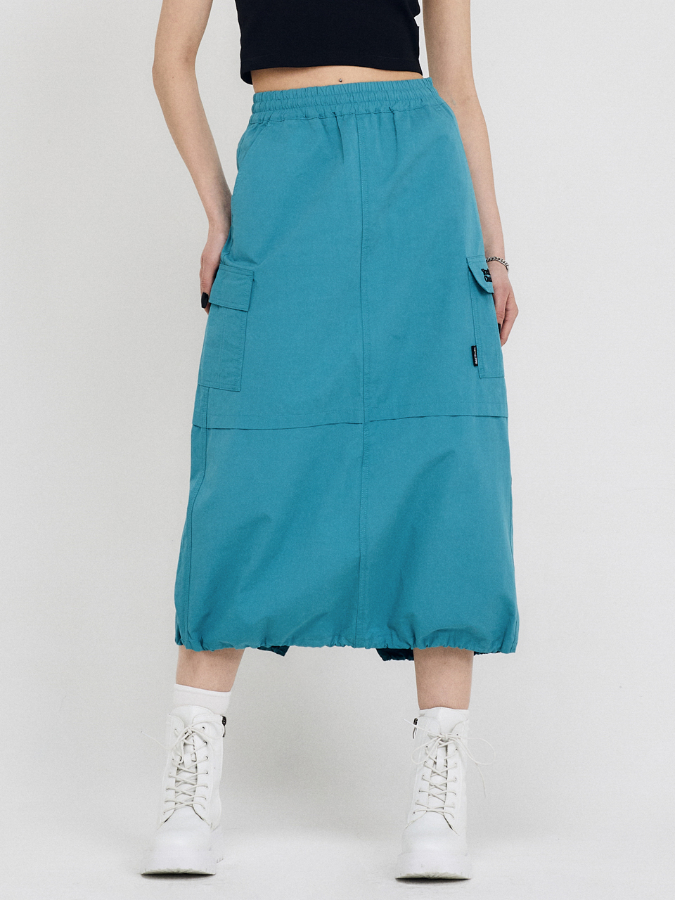 ODD STUDIO 2way String Cargo Long Skirt [Aqua Blue]