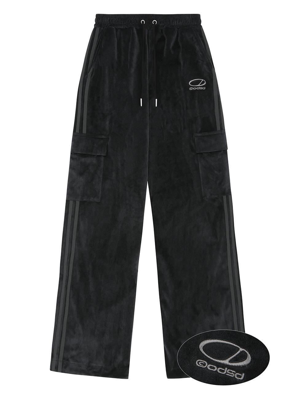 ODD STUDIO Velour Sporty Track Cargo Pants [BLACK]