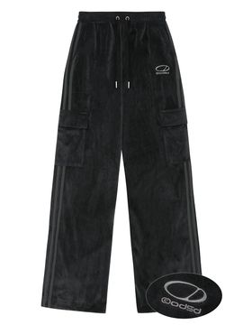 ODD STUDIO Velour Sporty Track Cargo Pants [BLACK]
