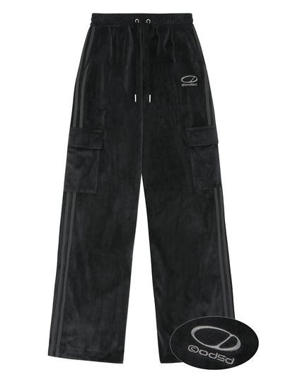 ODD STUDIO Velour Sporty Track Cargo Pants [BLACK]