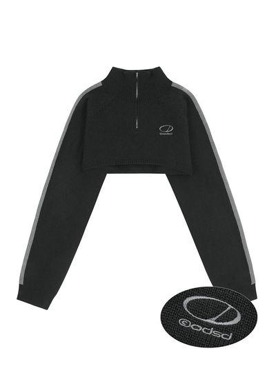ODD STUDIO Zipper Cropped Knit Bolero_Black