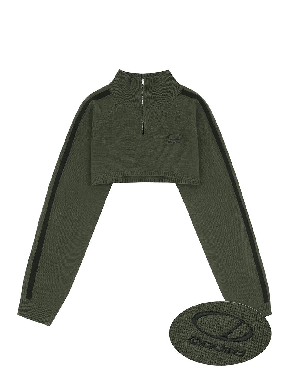 ODD STUDIO Zipper Cropped Knit Bolero_Khaki