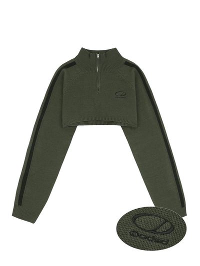 ODD STUDIO Zipper Cropped Knit Bolero_Khaki