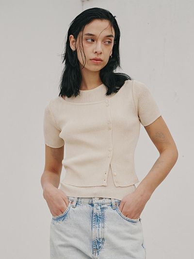 ODER Cool Unbalanced Two Way Cardigan (Beige)